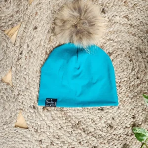 Tuque bleu émeraude en coton - SUR COMMANDE ''agencement 2x2''