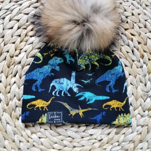 Tuque dinosaure/noir en coton - SUR COMMANDE