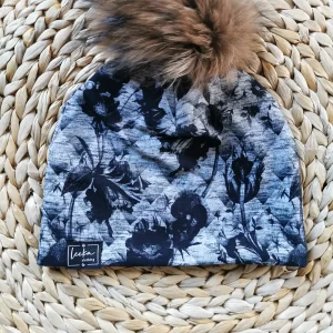 Tuque fleurie noir/gris - SUR COMMANDE