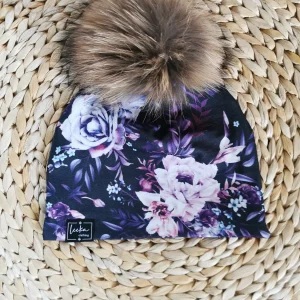 Tuque fleurie fond noir - SUR COMMANDE