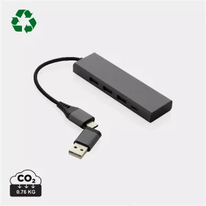 Hub avec 3 ports USB en aluminium recyclé RCS