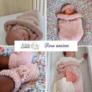Trousseau bébé en laine mérinos MA PETITE LAINE – Rose Ancien (Cocon + Bonnet + Chaussons)